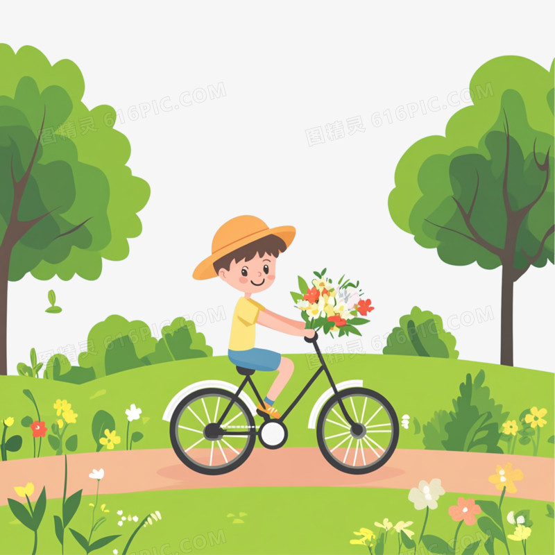 手绘自行车低碳出行免抠元素