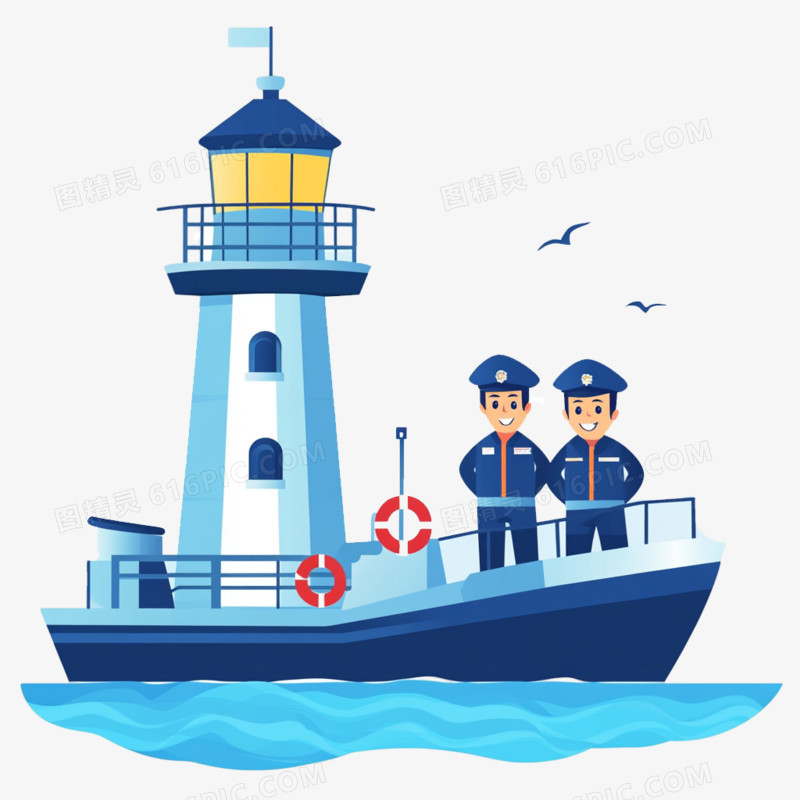 海关海运海关人员与海洋免抠元素