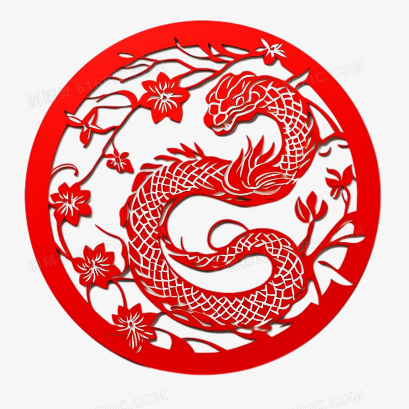 剪纸风格蛇免抠元素