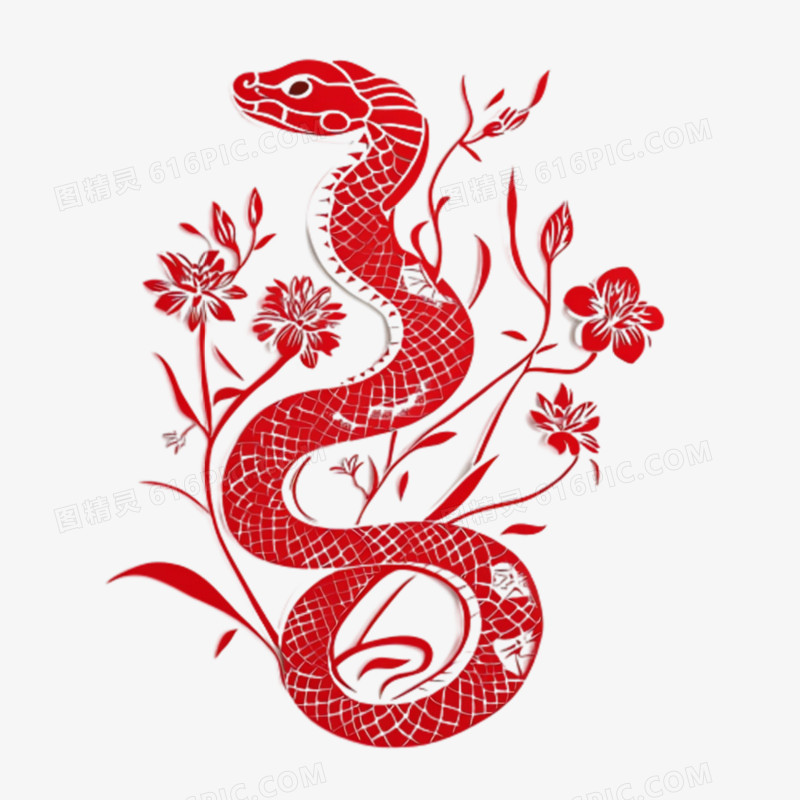 剪纸风格蛇免抠元素