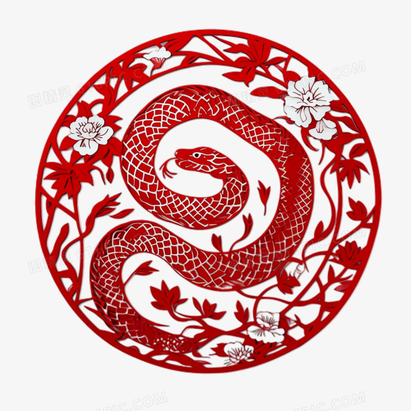 剪纸风格蛇免抠元素