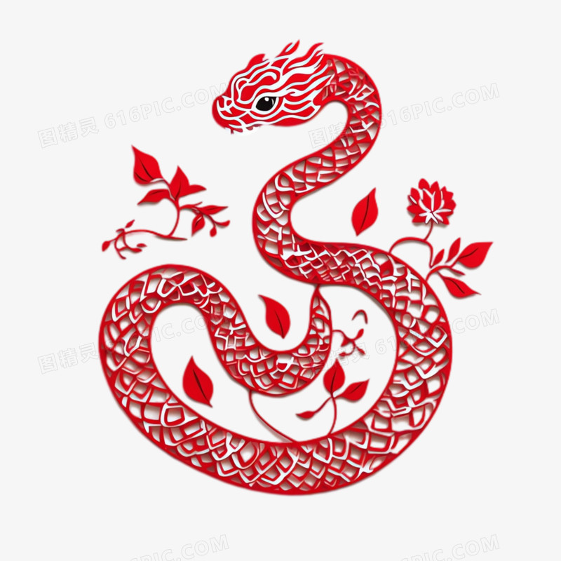 剪纸风格蛇免抠元素