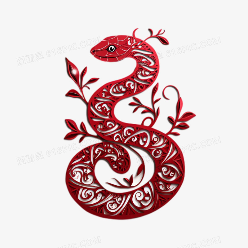 剪纸风格蛇免抠元素