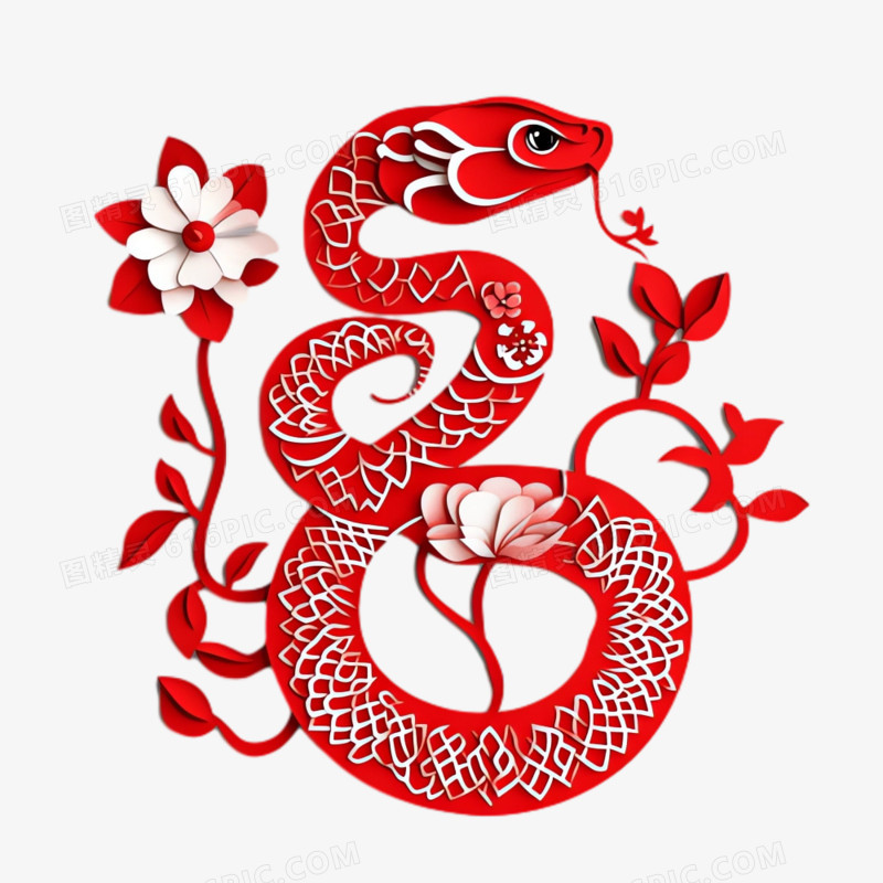 剪纸风格蛇免抠元素