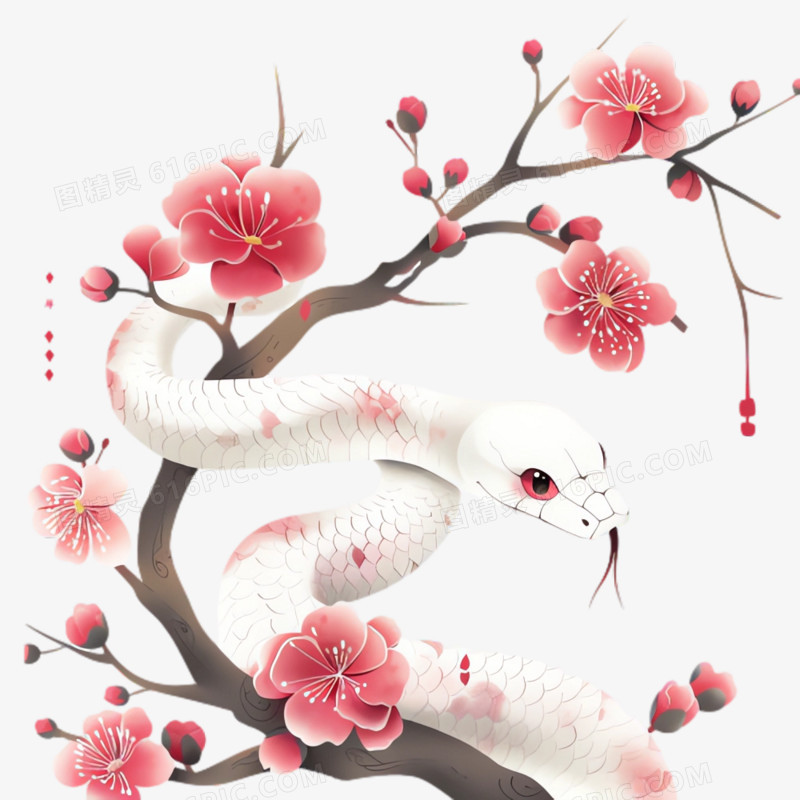 手绘花朵蛇免抠素材