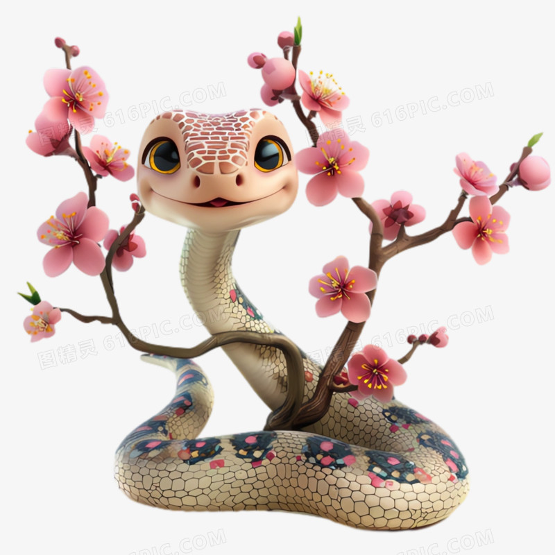 3D手绘花朵蛇免抠素材