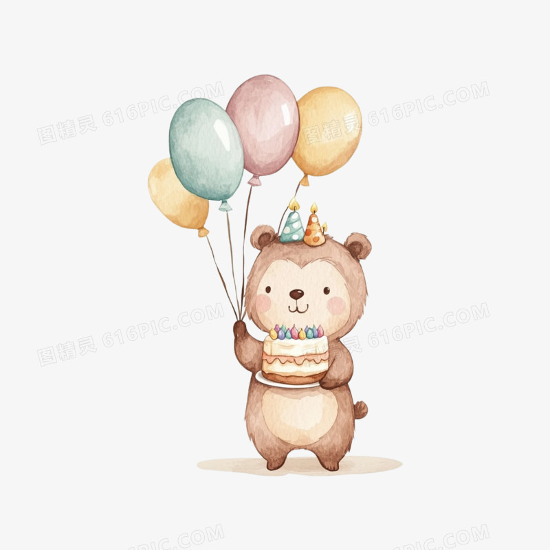 插画风格生日小动物免抠元素
