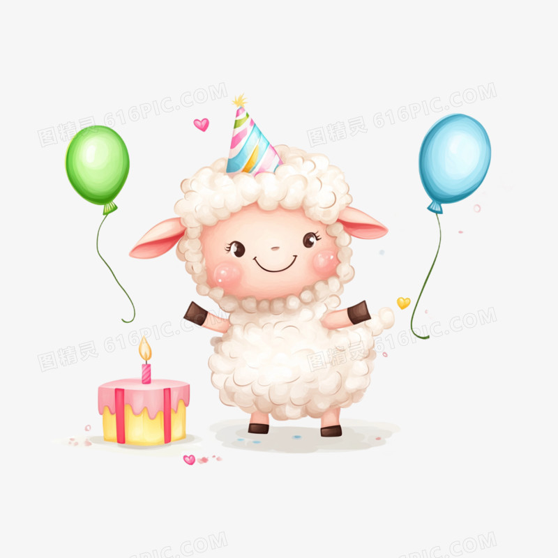 插画风格生日小动物免抠元素