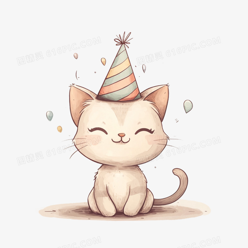 手绘小猫过生日的免抠元素