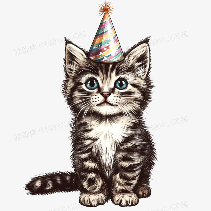 手绘小猫过生日的免抠元素