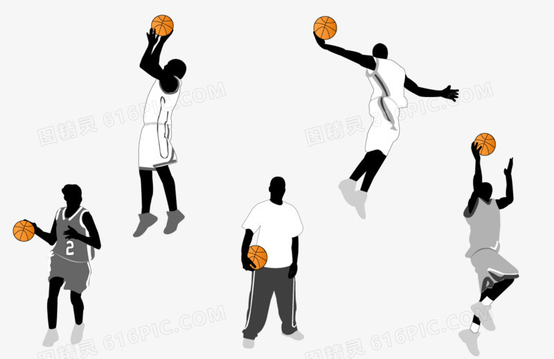 运动篮球动作剪影矢量图