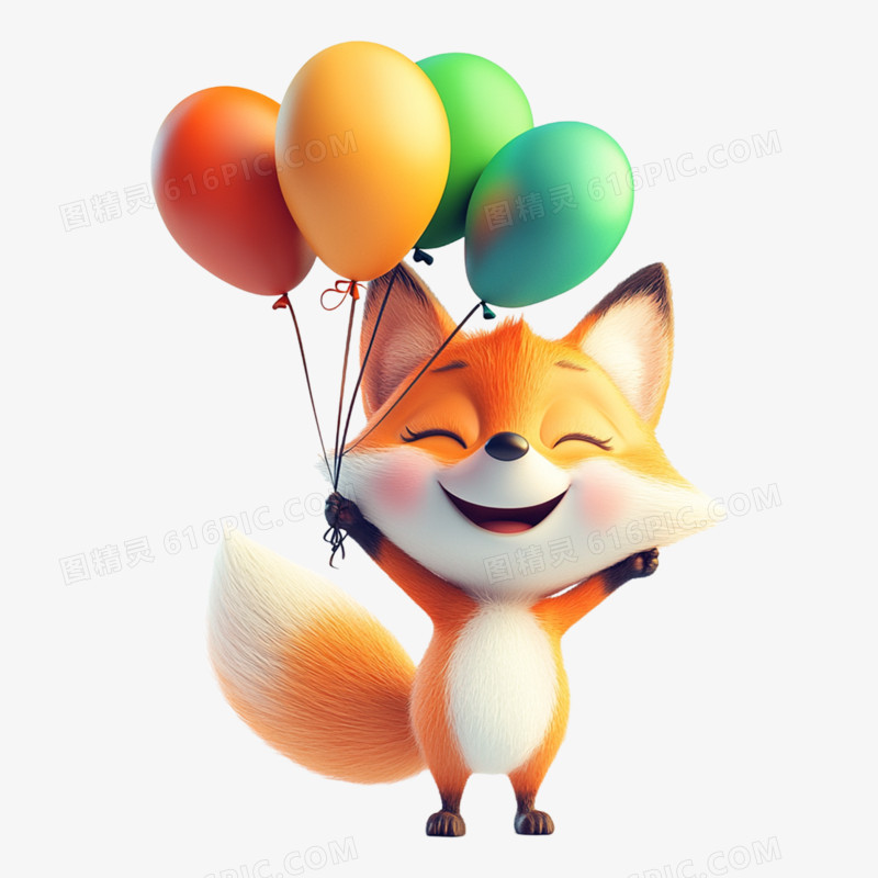 3D卡通手绘动物生日免抠元素