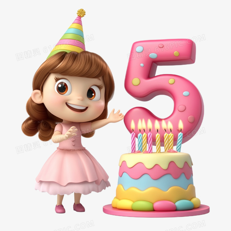 3D卡通手绘人物生日免抠元素