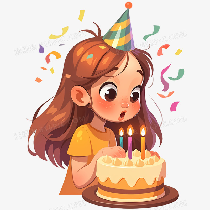 卡通手绘人物生日免抠元素