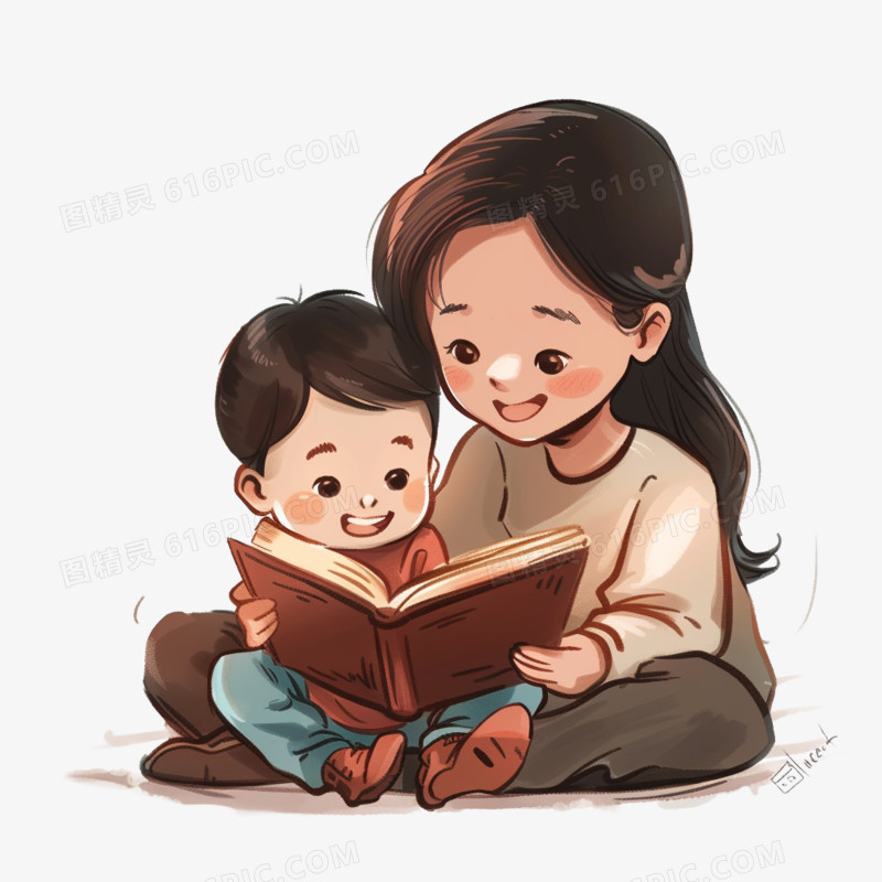插画风母子时光免抠素材