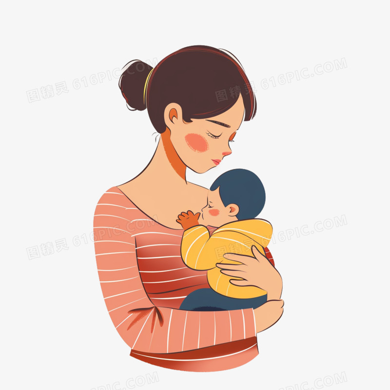 插画风母乳喂养免抠素材