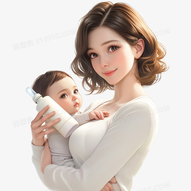 3D插画风母乳喂养免抠素材