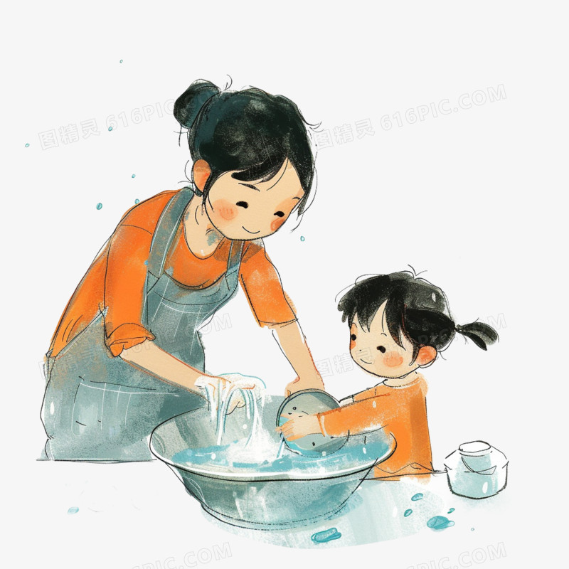 插画风母子时光免抠素材