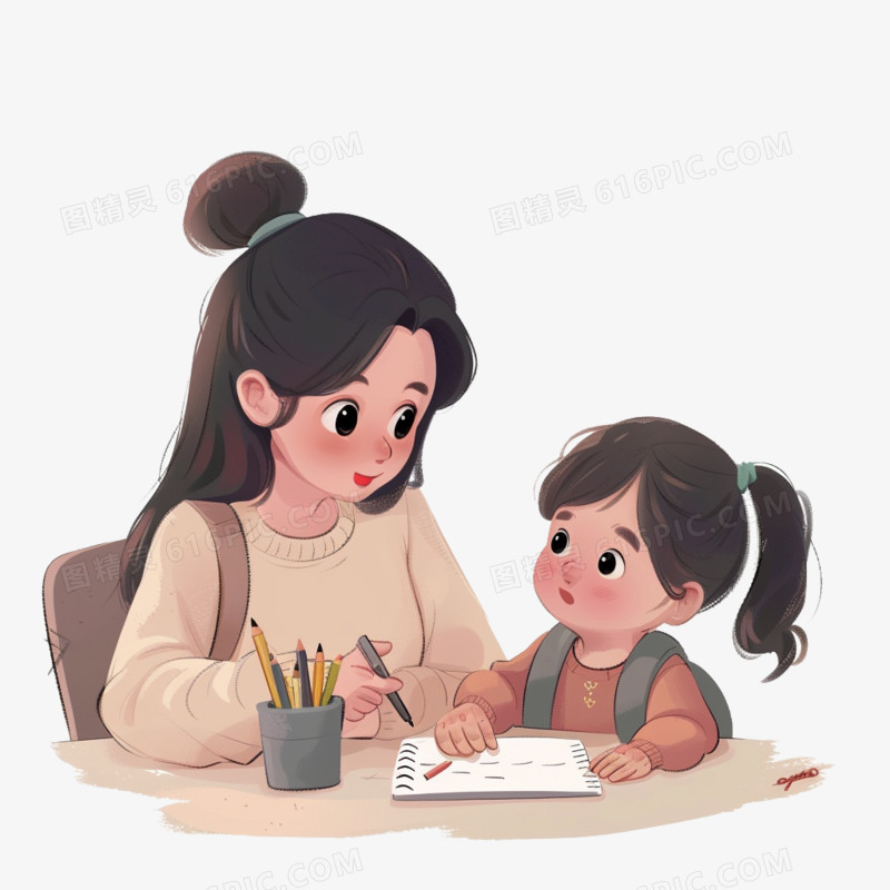 插画风母子时光免抠素材