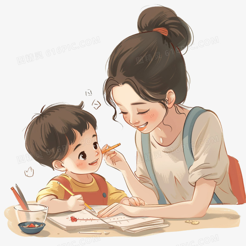 插画风母子时光免抠素材