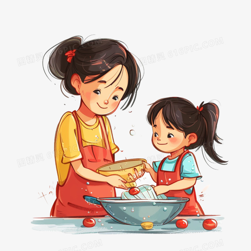 插画风母子时光免抠素材