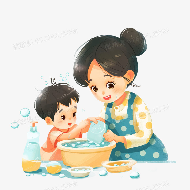 插画风母子时光免抠素材