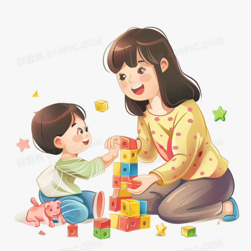 插画风母子时光免抠素材