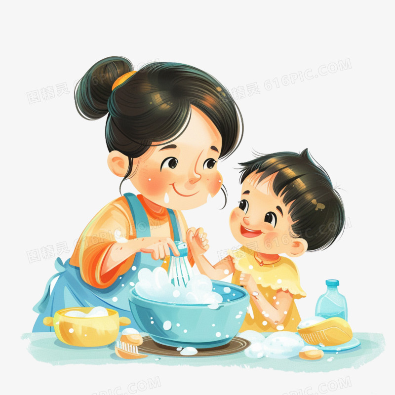 插画风母子时光免抠素材