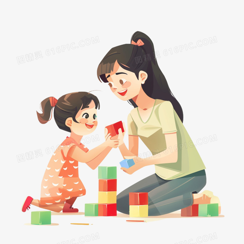 插画风母子时光免抠素材