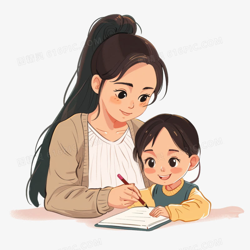 插画风母子时光免抠素材