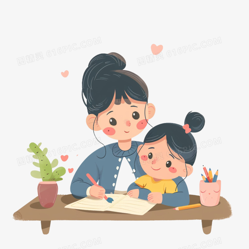 插画风母子时光免抠素材