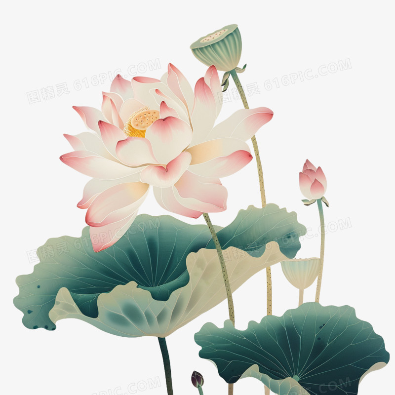 插画风荷花免抠素材