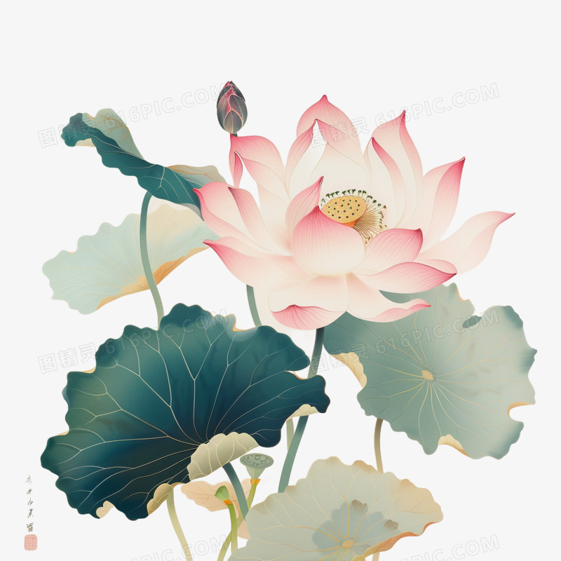 插画风荷花免抠素材