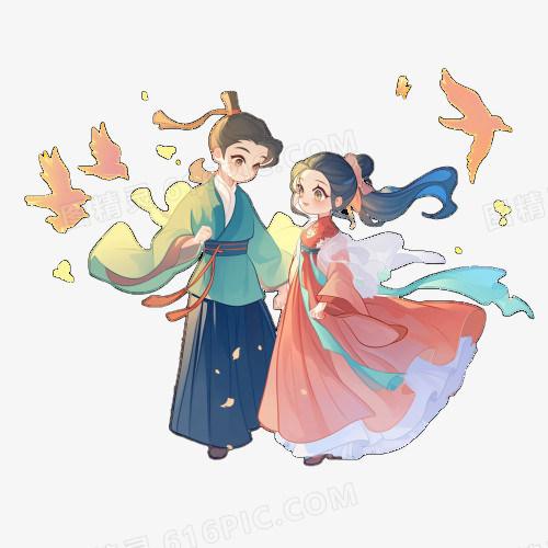 插画风牛郎织女免抠素材