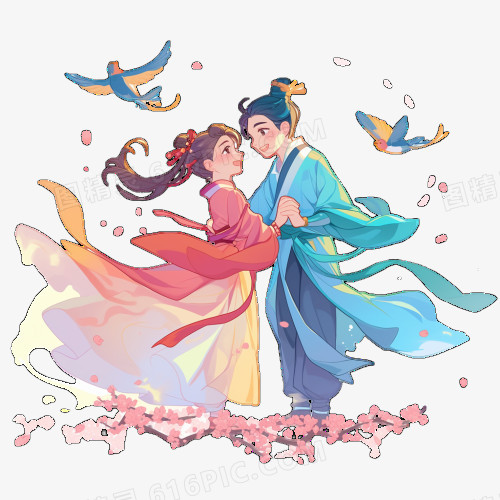 插画风牛郎织女免抠素材