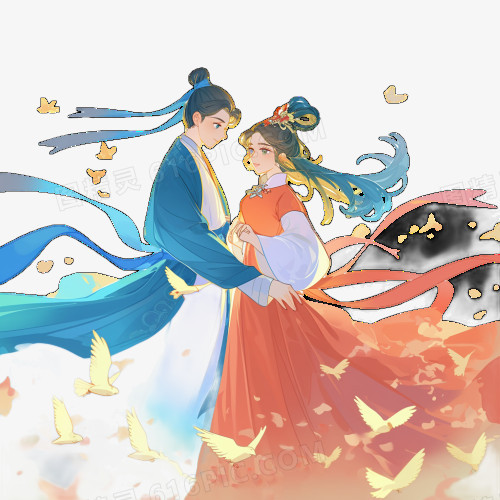 插画风牛郎织女免抠素材