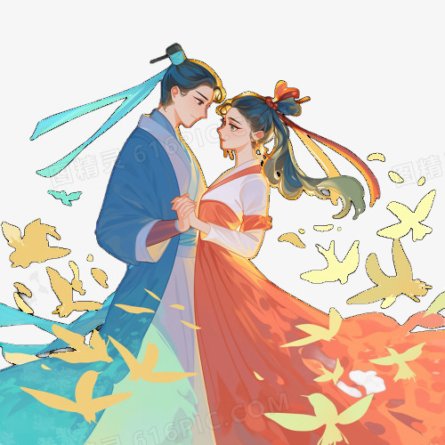 插画风牛郎织女免抠素材