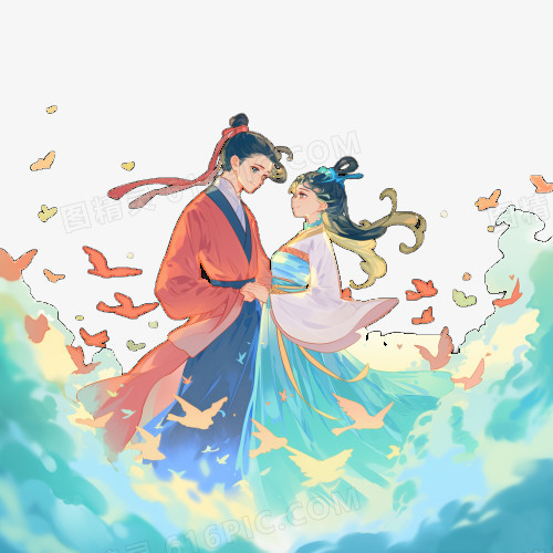 插画风牛郎织女免抠素材