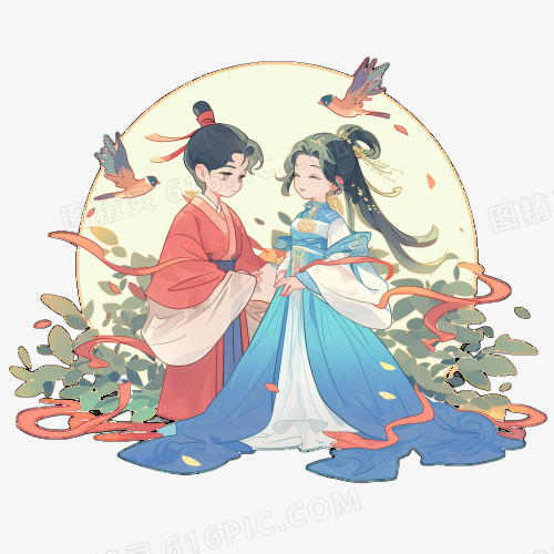 插画风牛郎织女免抠素材