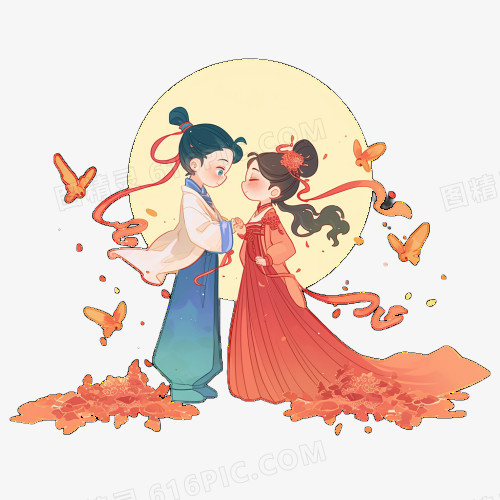 插画风牛郎织女免抠素材