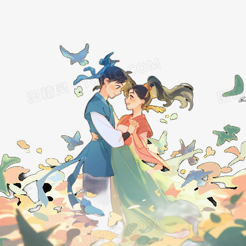 插画风牛郎织女免抠素材