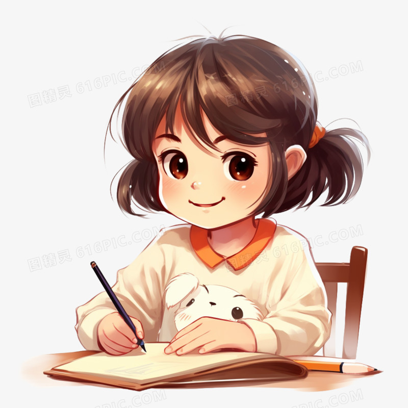 插画小孩学习免抠素材