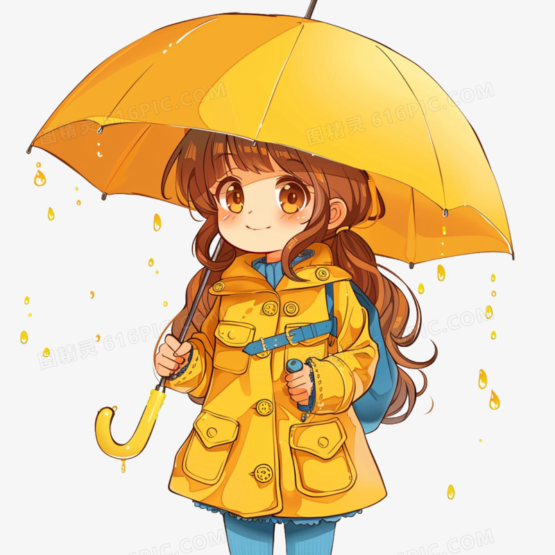 插画风女孩打伞免抠素材