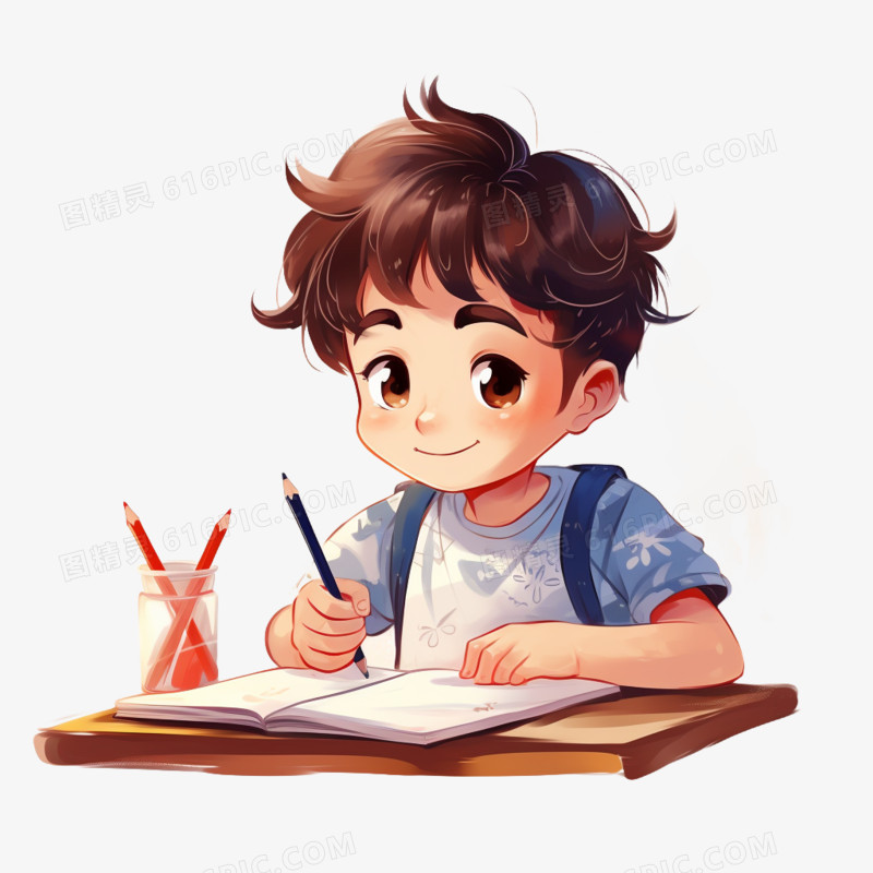 插画小孩学习免抠素材