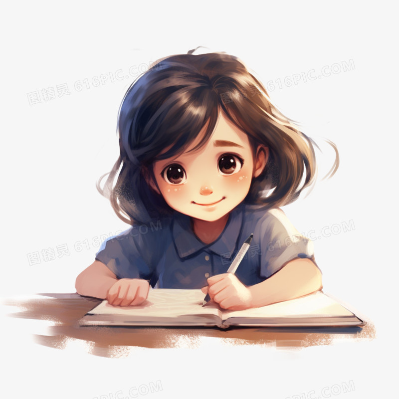 插画小孩学习免抠素材