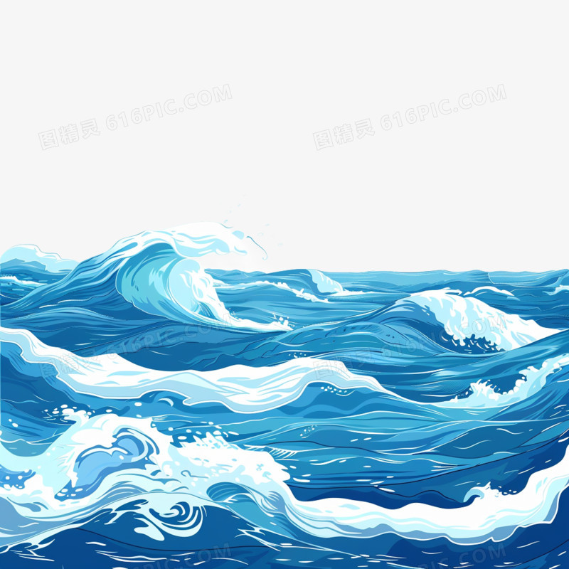 插画风海浪免抠素材