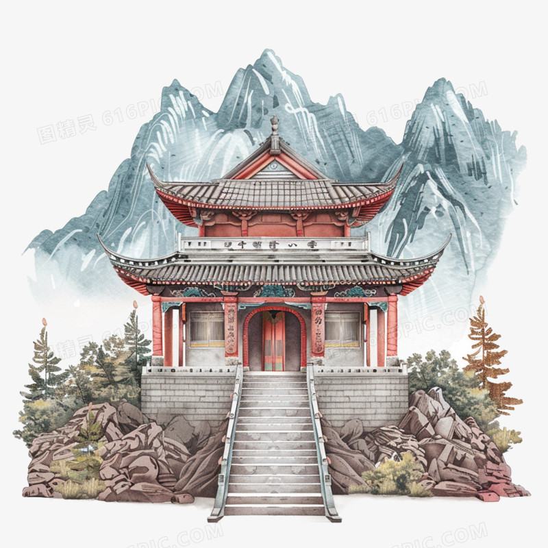 插画风寺庙免抠素材