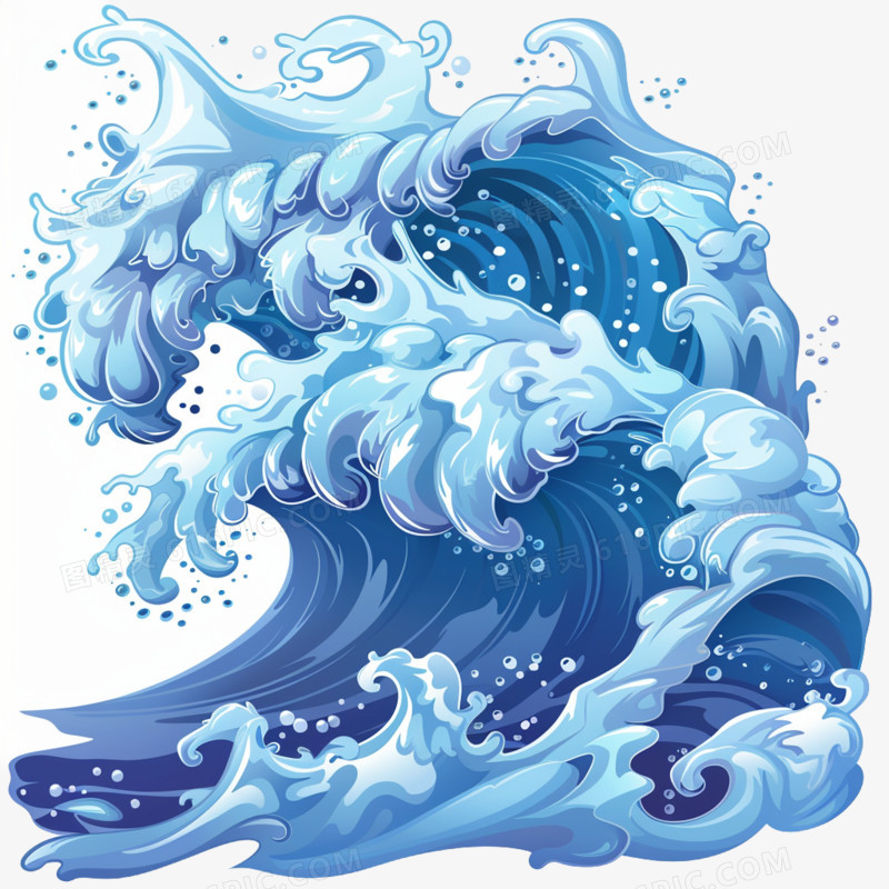 插画风海浪免抠素材