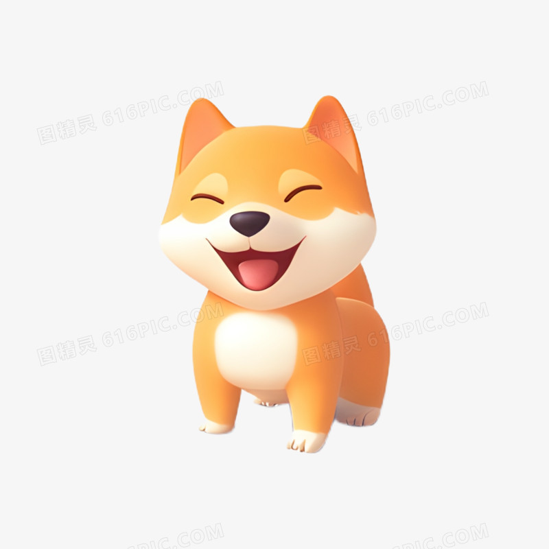 3D插画动物小狗微笑开心表情包免抠元素