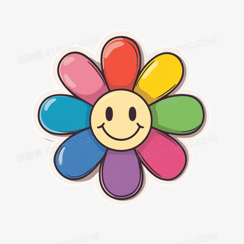 插画花朵开心表情包免抠元素